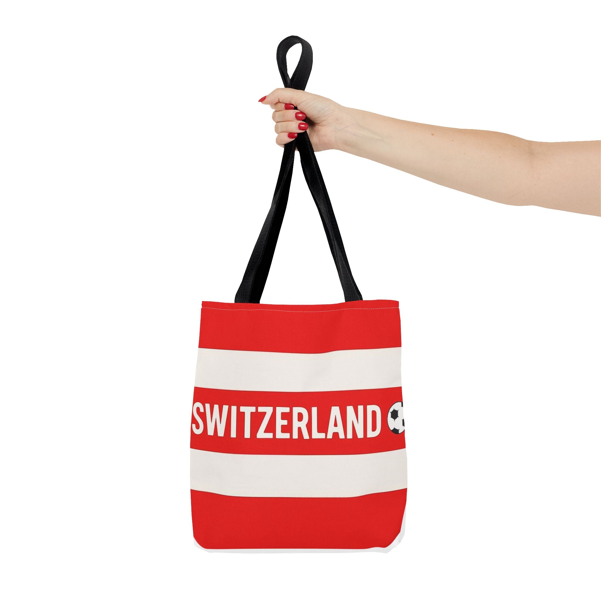 Switzerland Striped Football Logo Tote Bag | Red White Soccer Theme