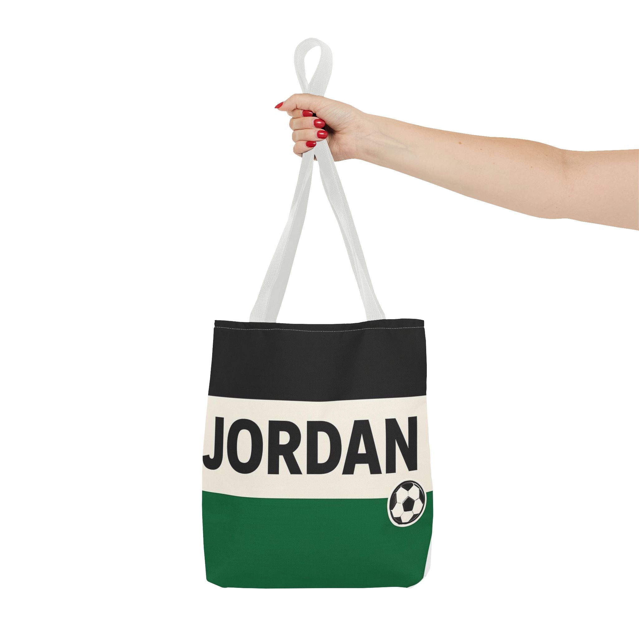 Jordan Soccer Stripes Tote Bag | Green Black Cream Football Design