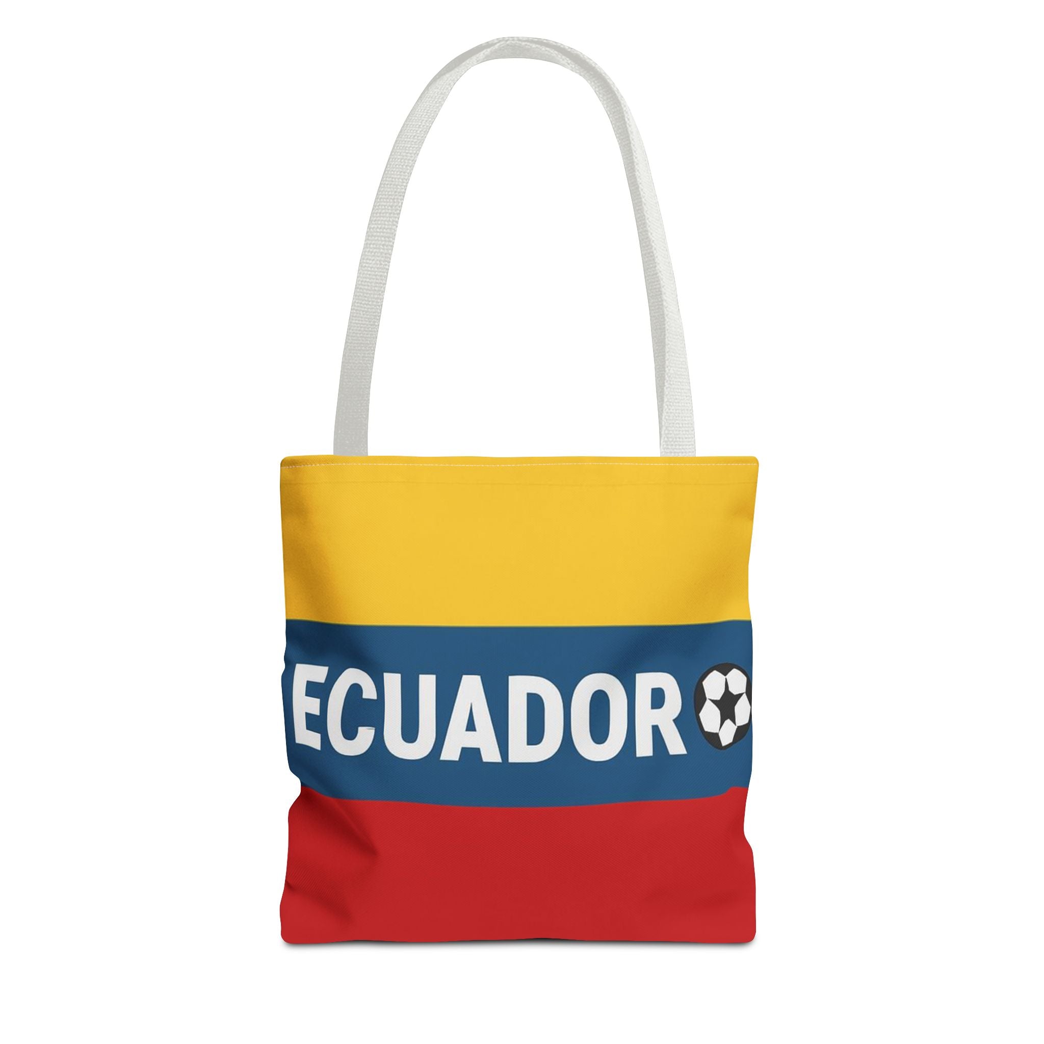 Ecuador Flag Stripe Tote Bag | Ecuadorian Soccer Text Design
