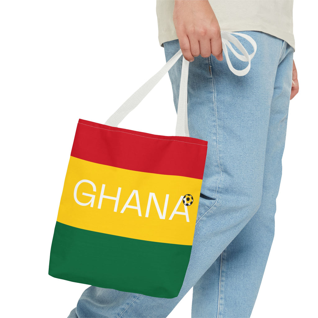 Ghana flag stripes Tote Bag | Ghana text, red yellow green with black star