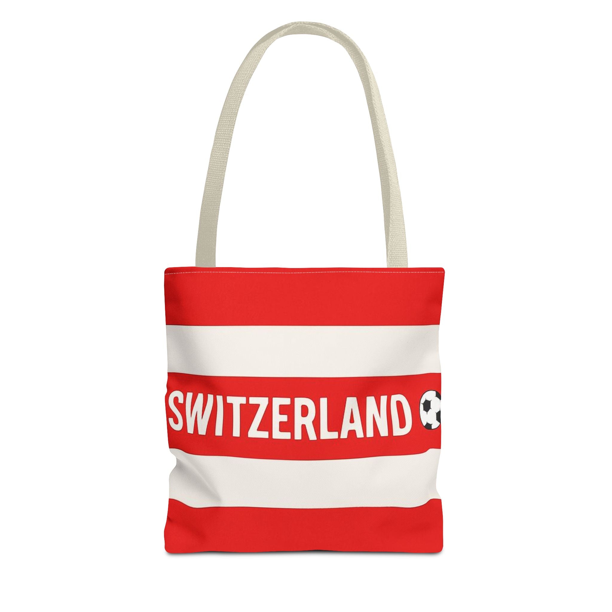 Switzerland Striped Football Logo Tote Bag | Red White Soccer Theme