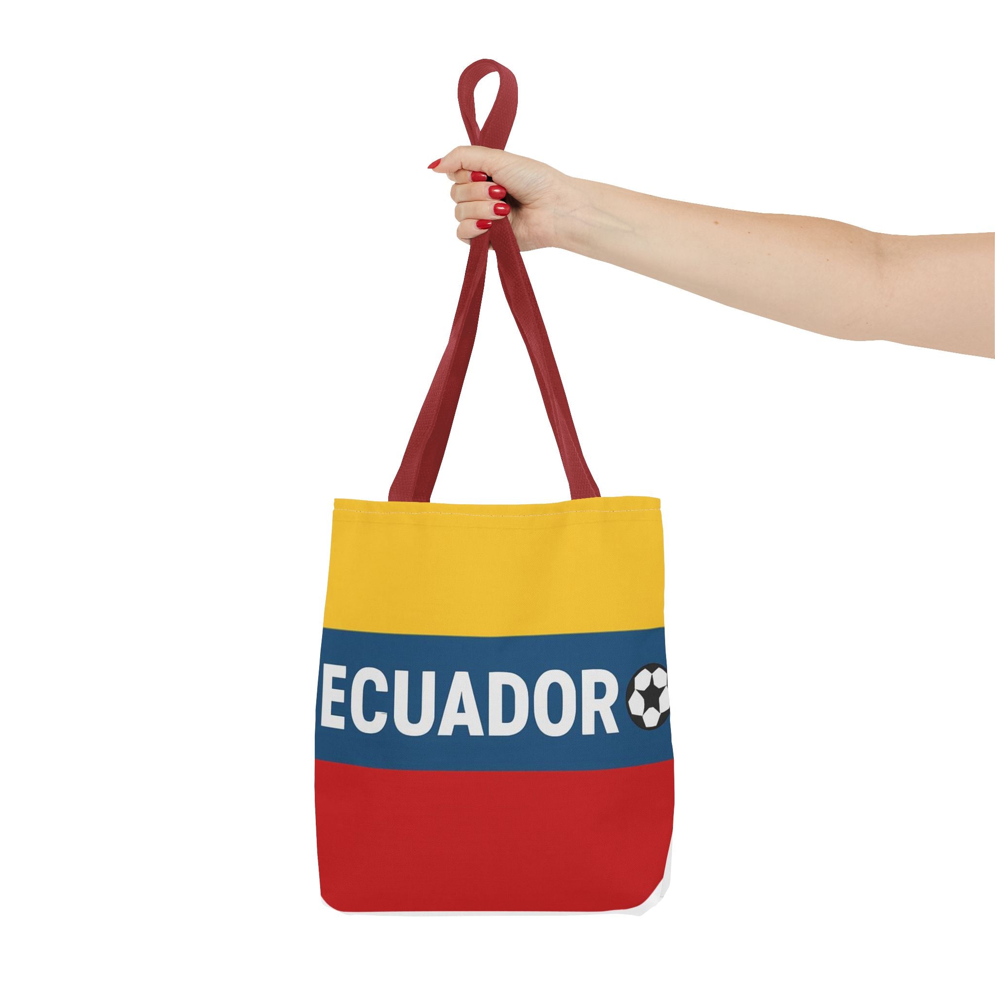 Ecuador Flag Stripe Tote Bag | Ecuadorian Soccer Text Design