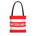 Switzerland Striped Football Logo Tote Bag | Red White Soccer Theme