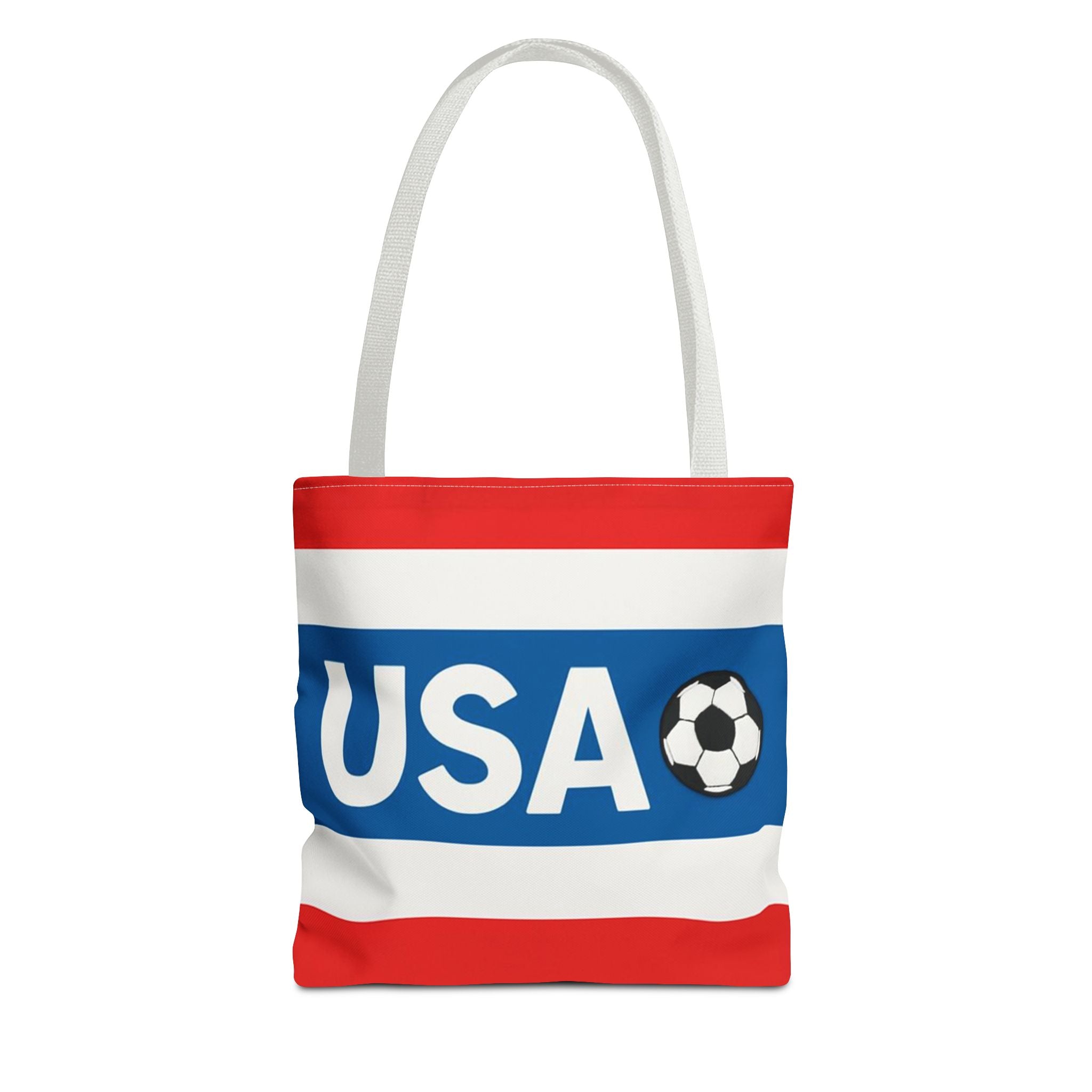 USA Soccer Stripe Tote Bag | Red White Blue Soccer Ball Design