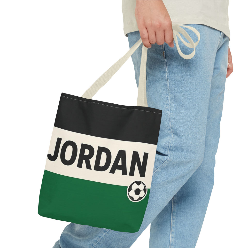 Jordan Soccer Stripes Tote Bag | Green Black Cream Football Design