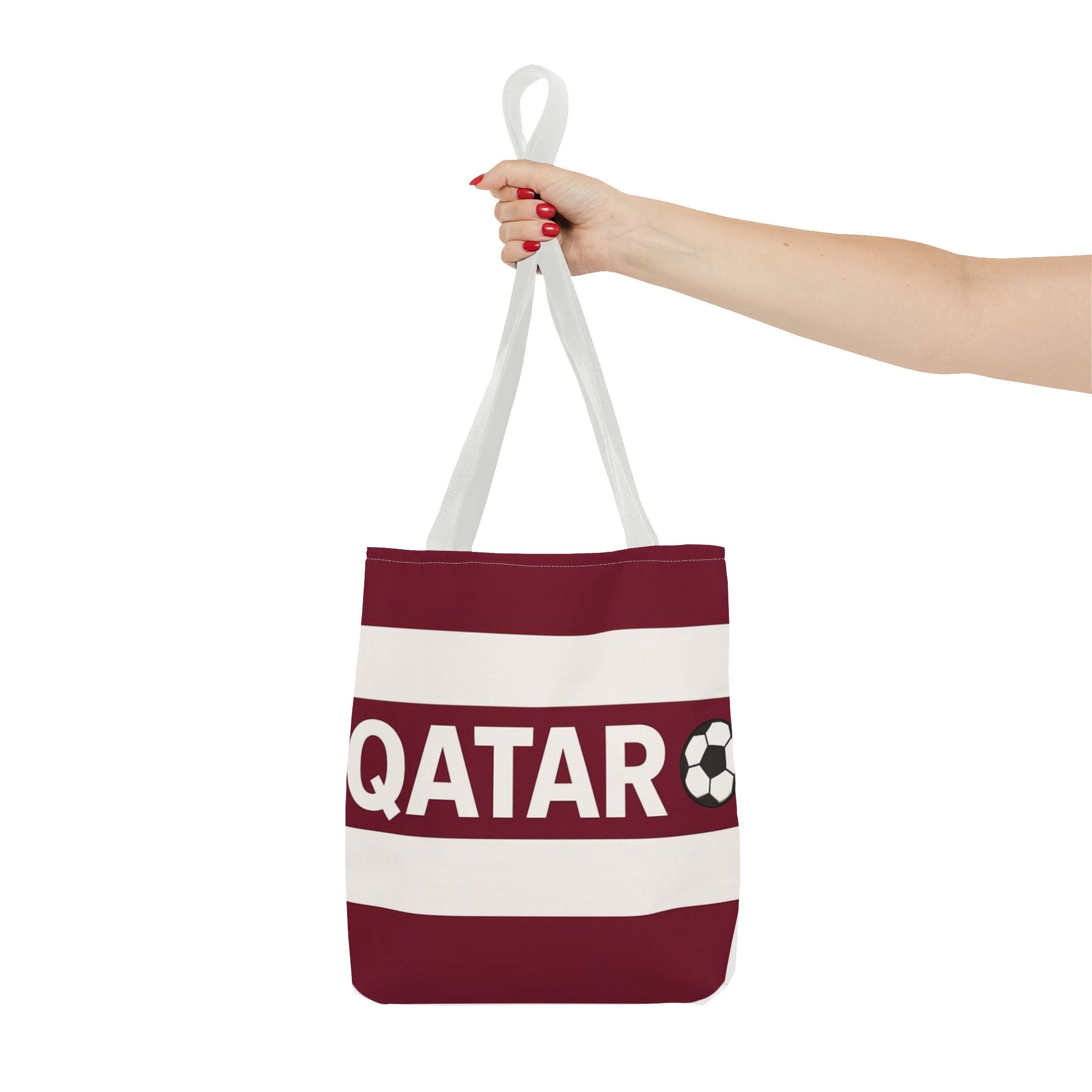 QATAR soccer stripes Tote Bag | Maroon white football design