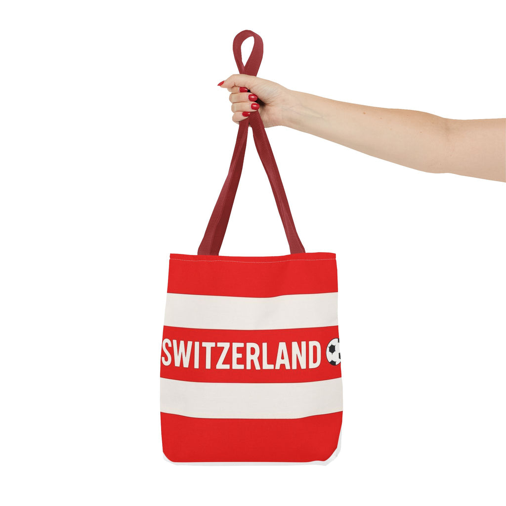 Switzerland Striped Football Logo Tote Bag | Red White Soccer Theme