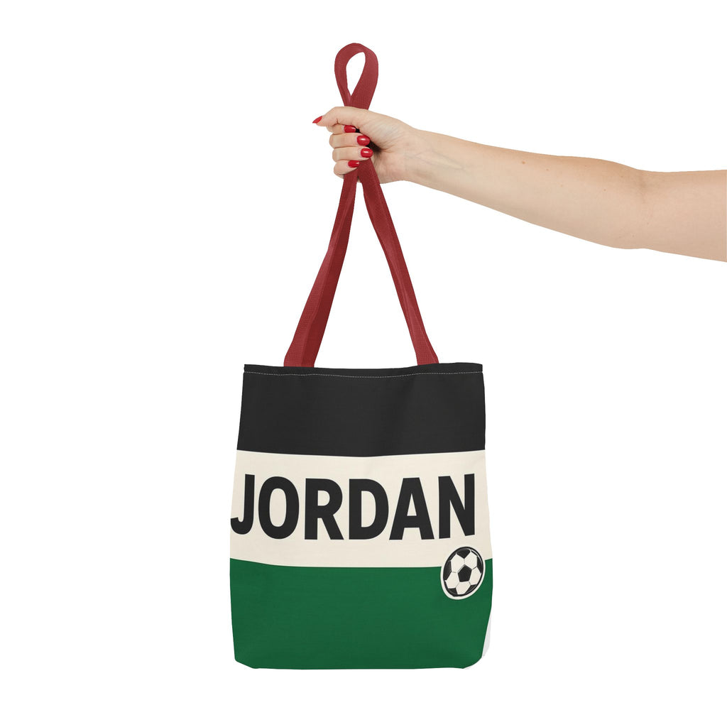 Jordan Soccer Stripes Tote Bag | Green Black Cream Football Design
