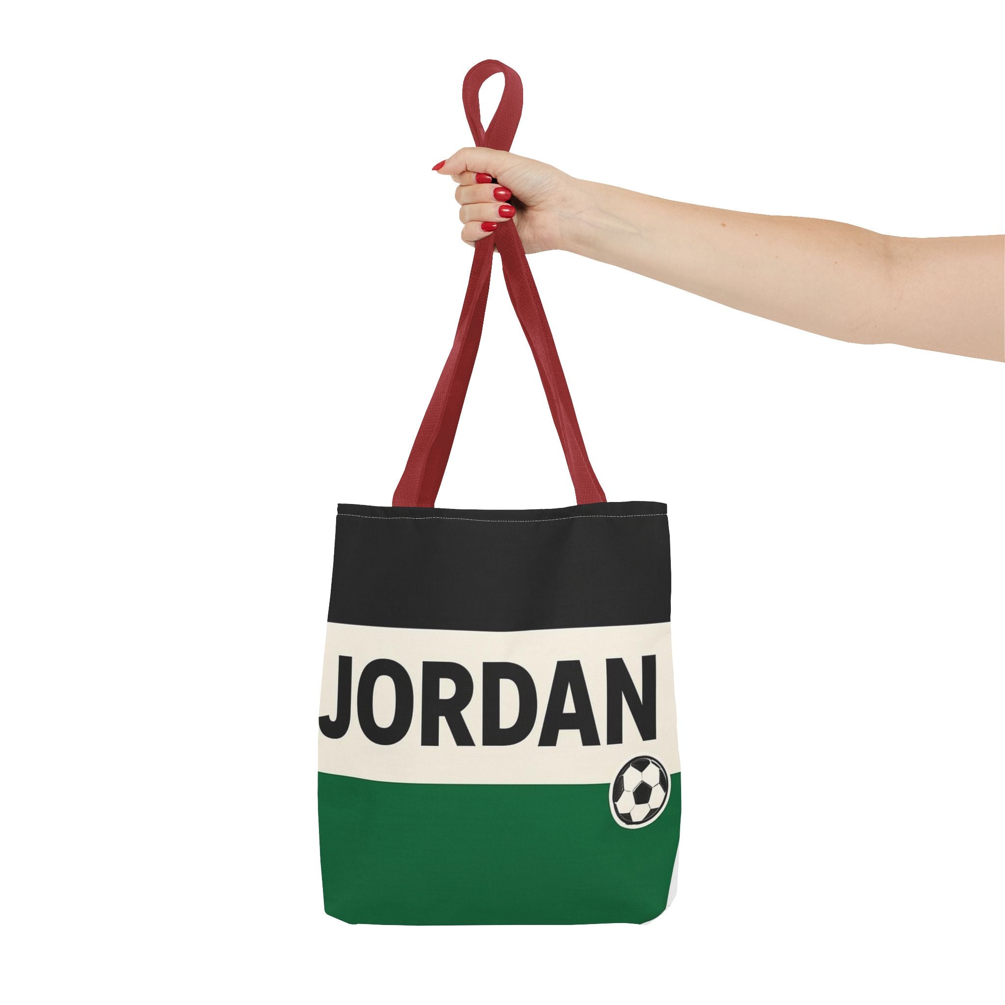 Jordan Soccer Stripes Tote Bag | Green Black Cream Football Design