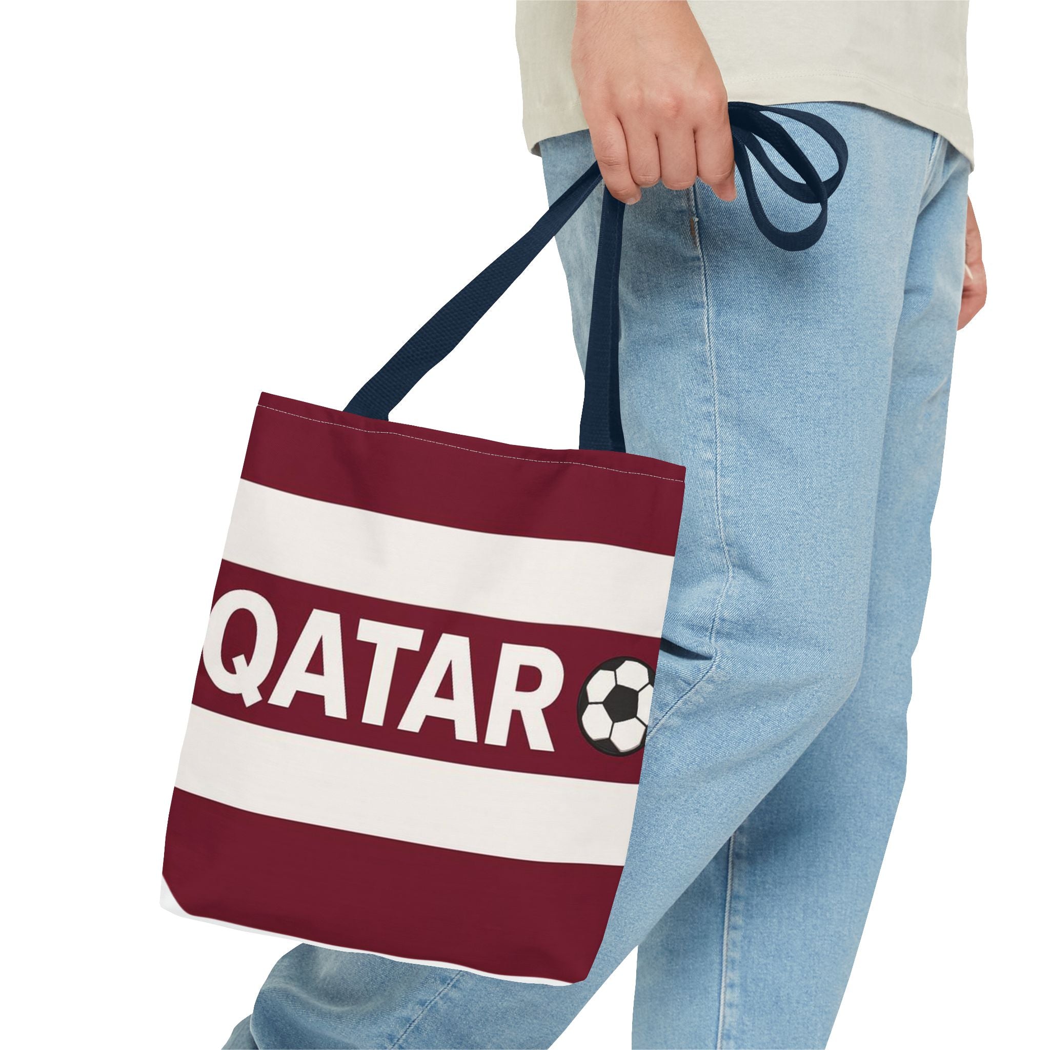 QATAR soccer stripes Tote Bag | Maroon white football design