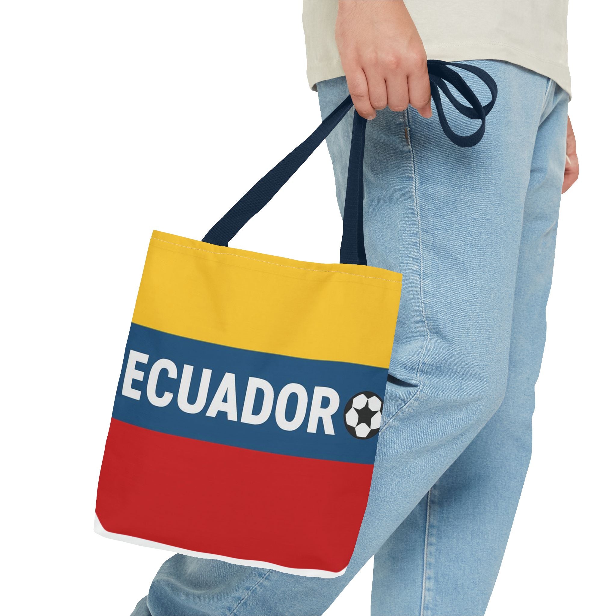 Ecuador Flag Stripe Tote Bag | Ecuadorian Soccer Text Design