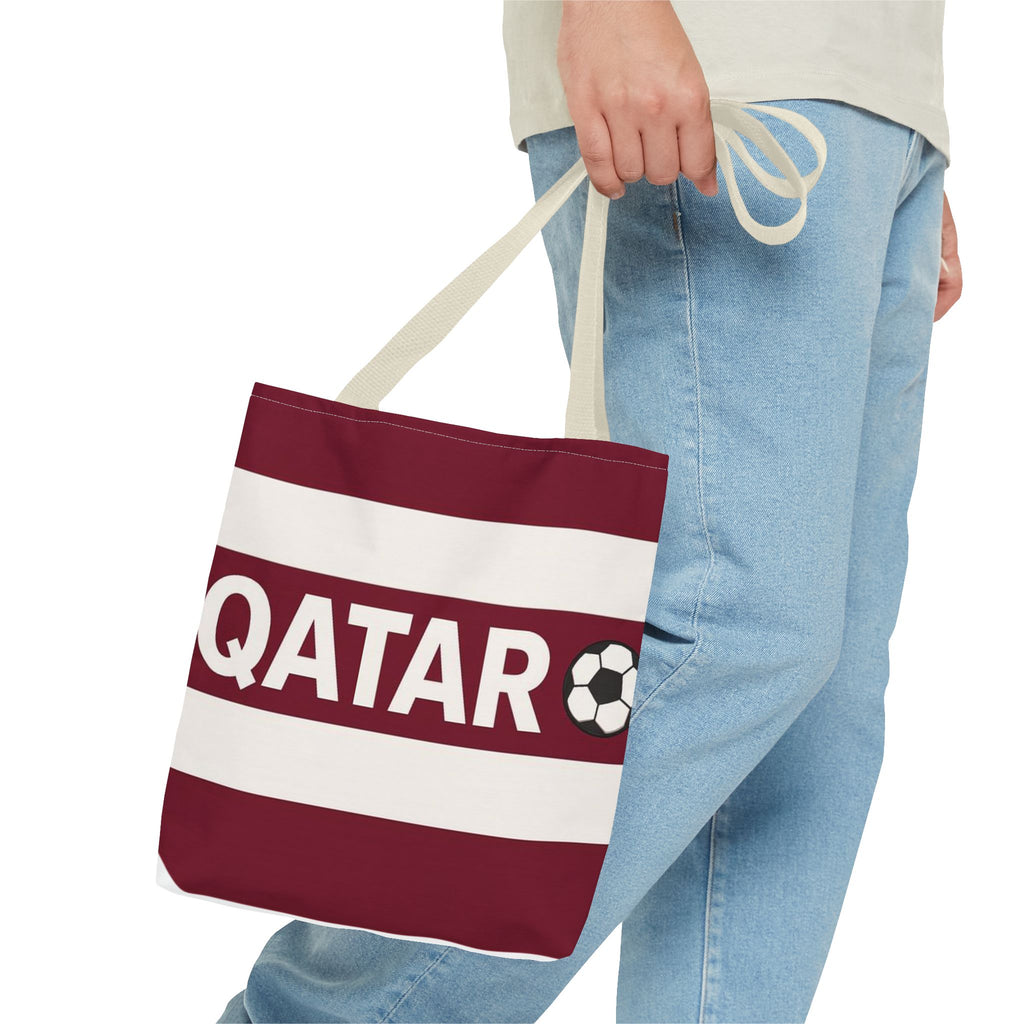 QATAR soccer stripes Tote Bag | Maroon white football design
