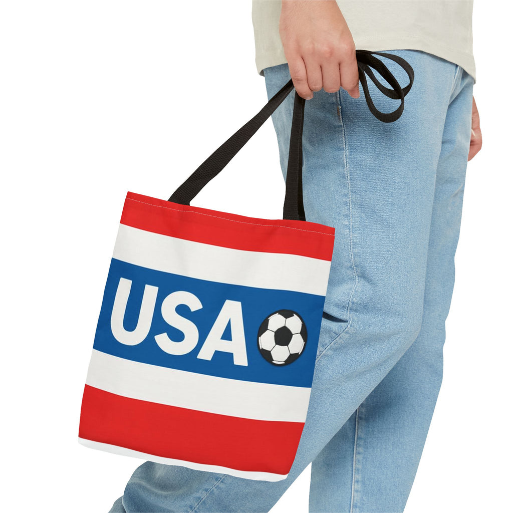 USA Soccer Stripe Tote Bag | Red White Blue Soccer Ball Design