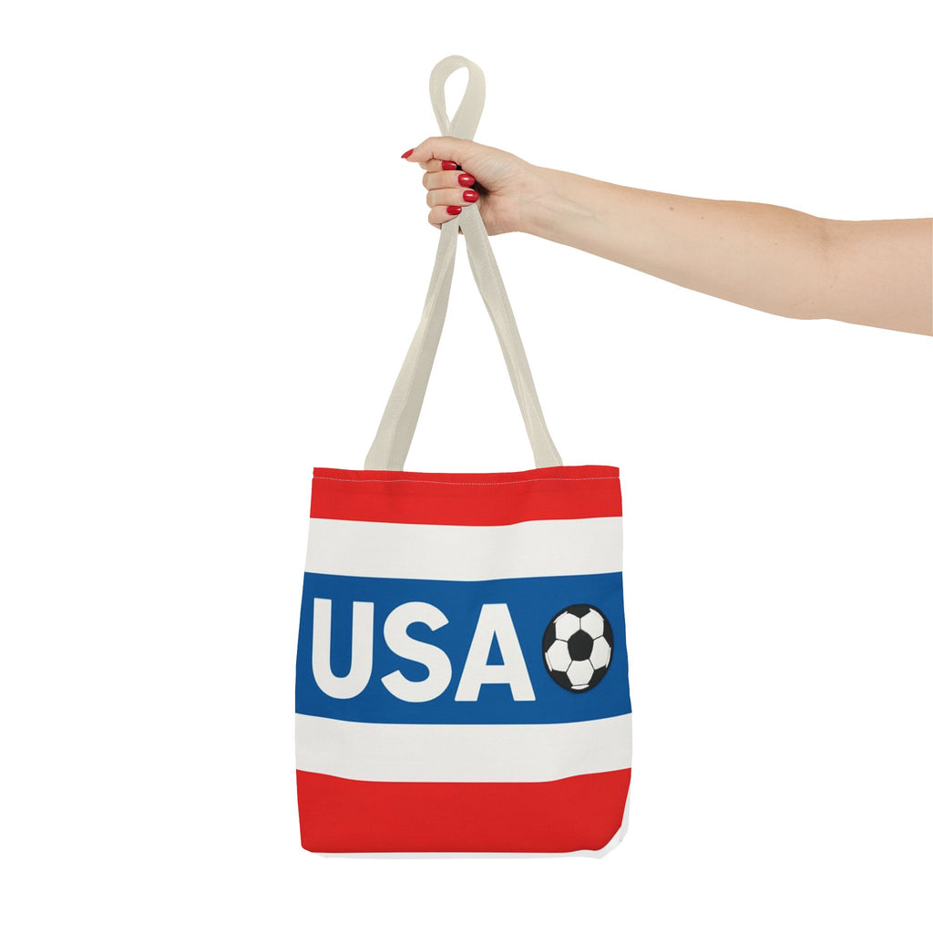 USA Soccer Stripe Tote Bag | Red White Blue Soccer Ball Design