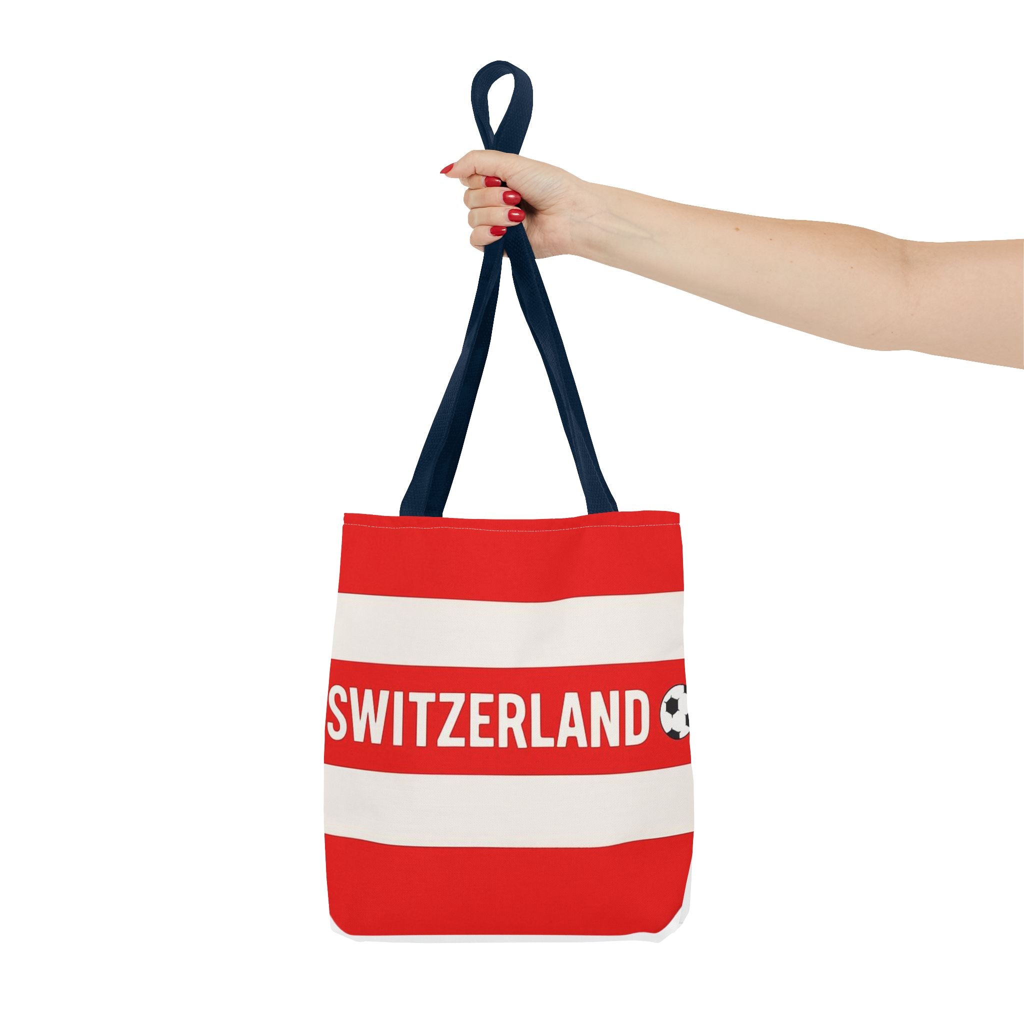 Switzerland Striped Football Logo Tote Bag | Red White Soccer Theme