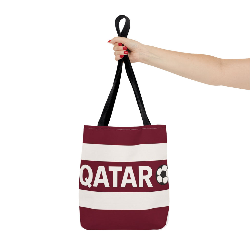 QATAR soccer stripes Tote Bag | Maroon white football design