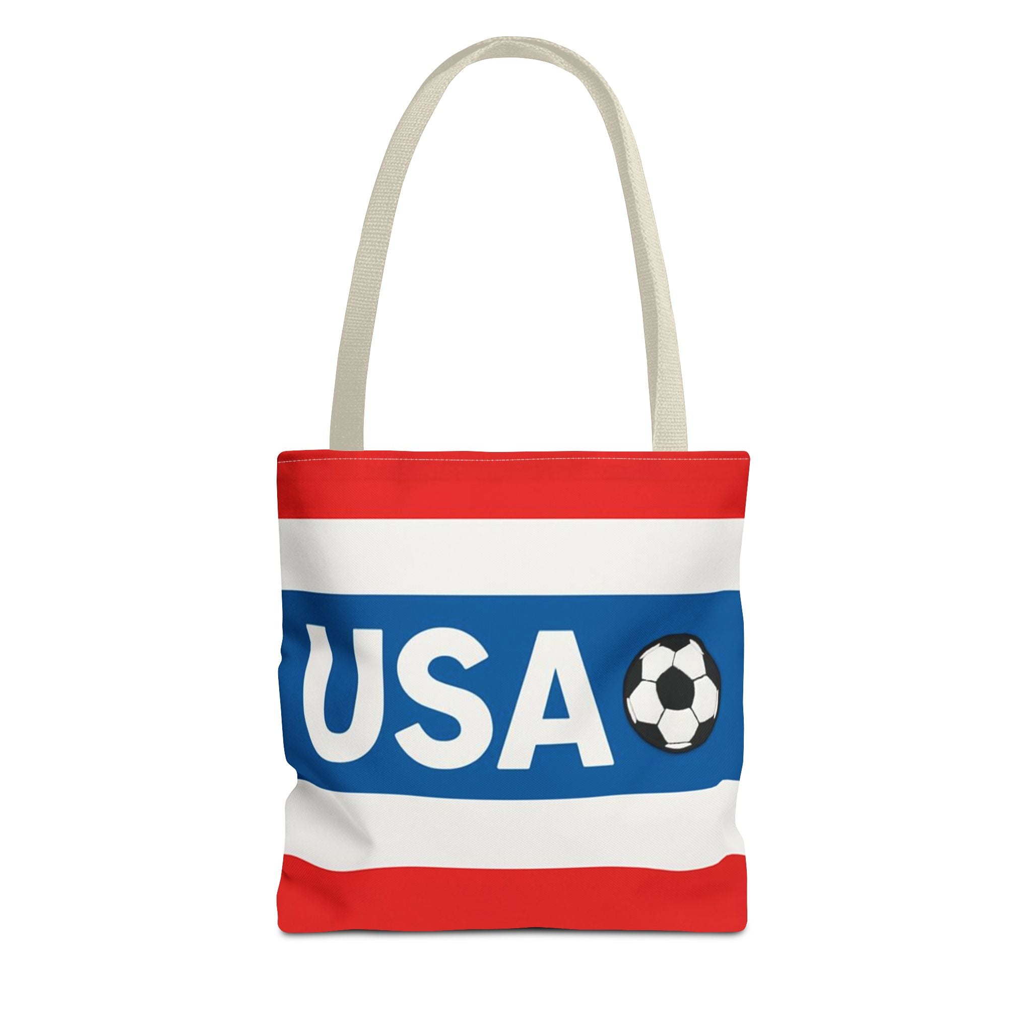 USA Soccer Stripe Tote Bag | Red White Blue Soccer Ball Design