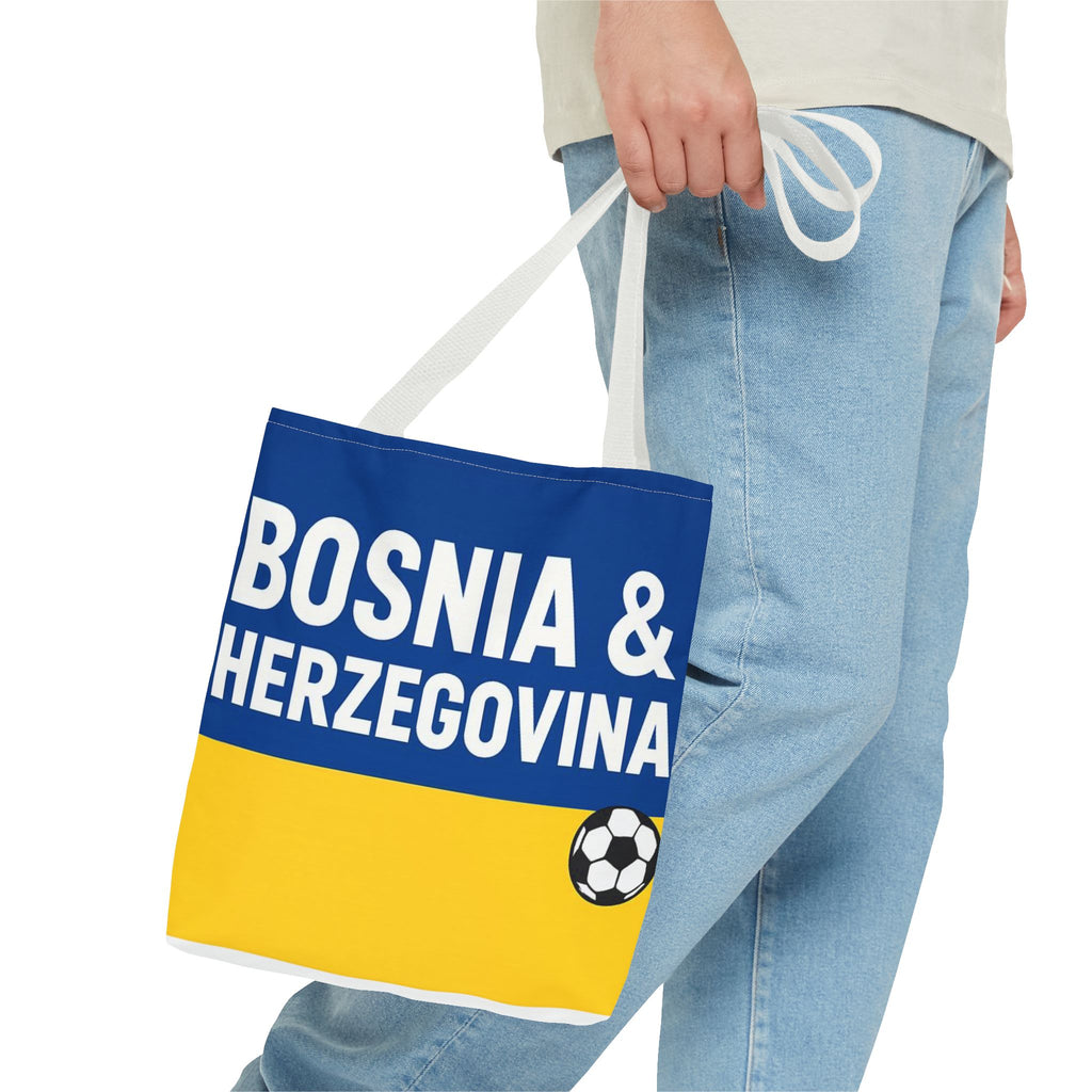 Bosnia & Herzegovina Soccer Fan Tote Bag | Blue Yellow Football Stripes
