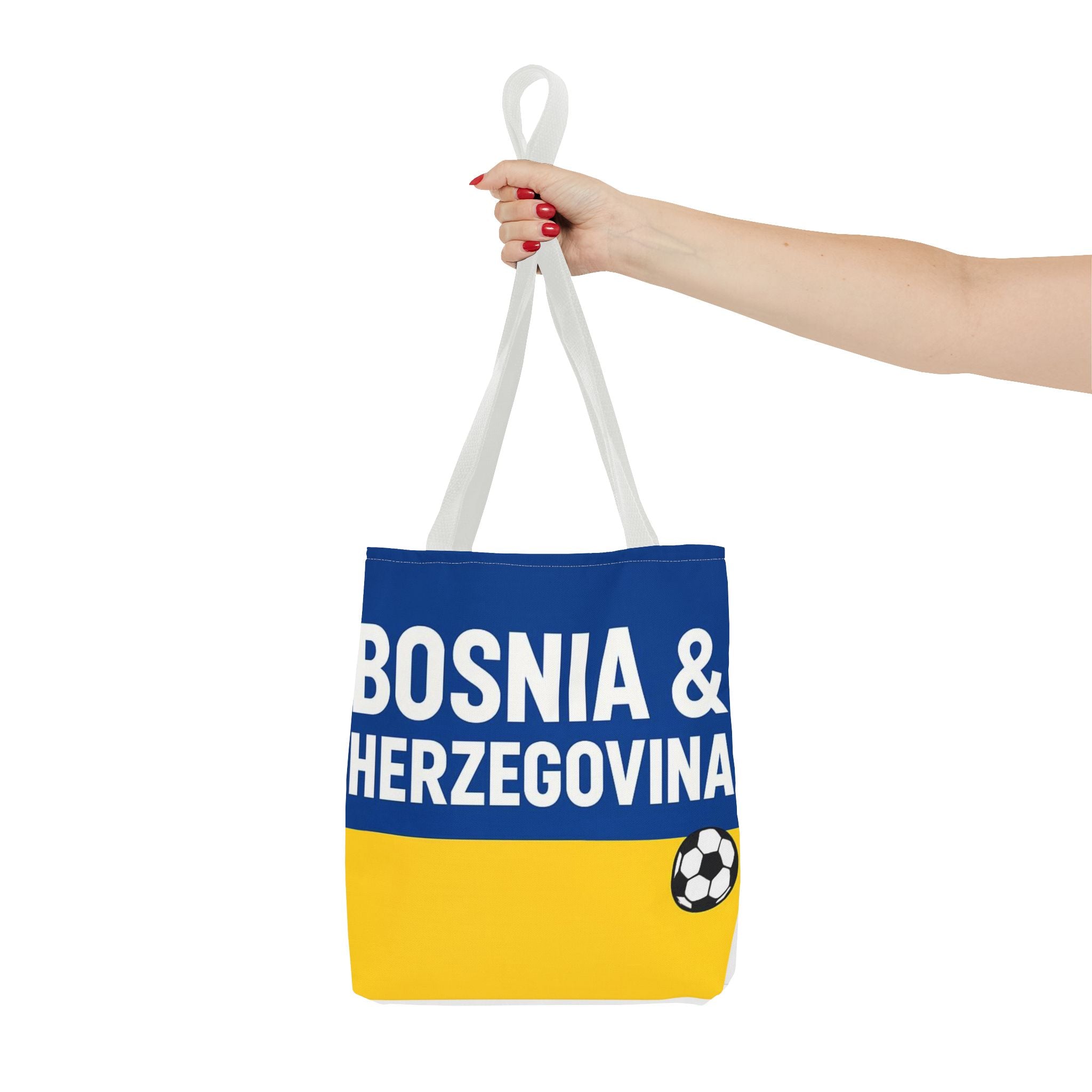 Bosnia & Herzegovina Soccer Fan Tote Bag | Blue Yellow Football Stripes