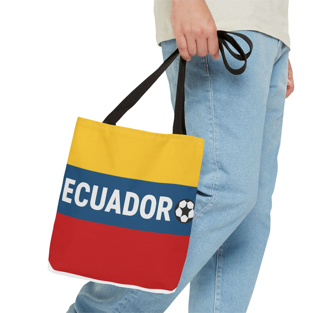 Ecuador Flag Stripe Tote Bag | Ecuadorian Soccer Text Design