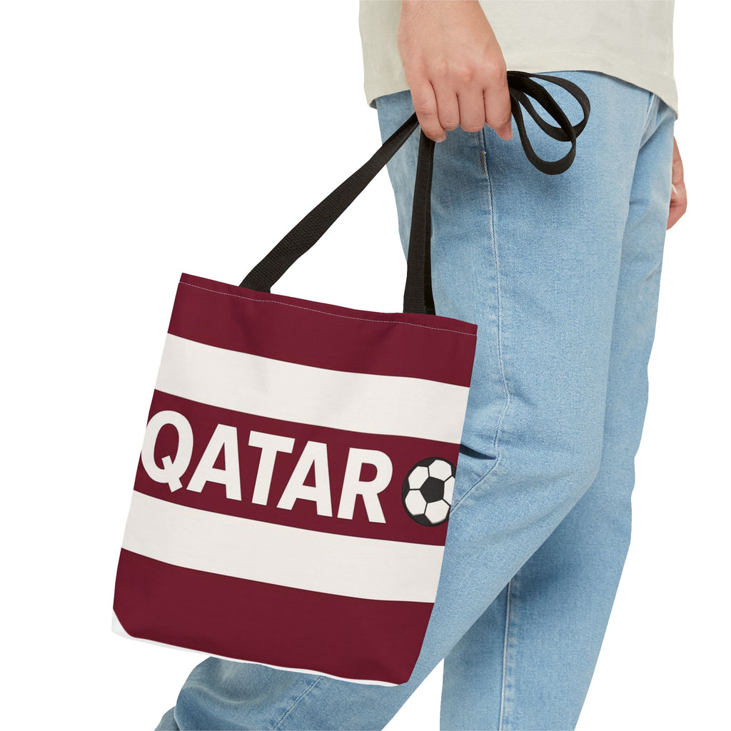 QATAR soccer stripes Tote Bag | Maroon white football design