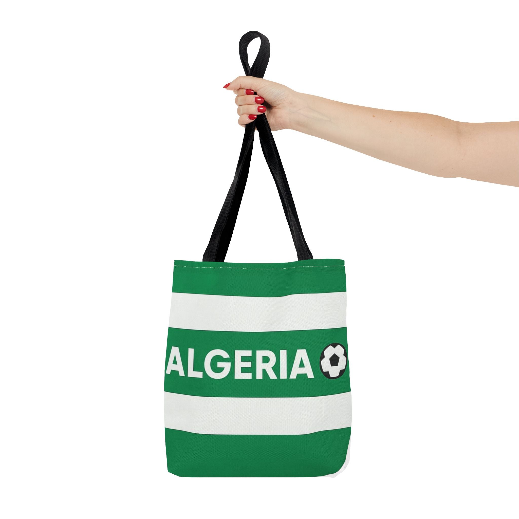 Algeria Soccer Stripes Tote Bag | Green White Football Design