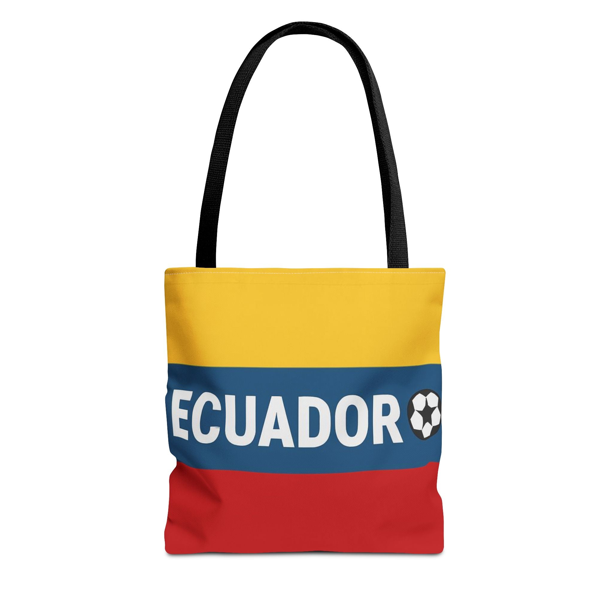 Ecuador Flag Stripe Tote Bag | Ecuadorian Soccer Text Design