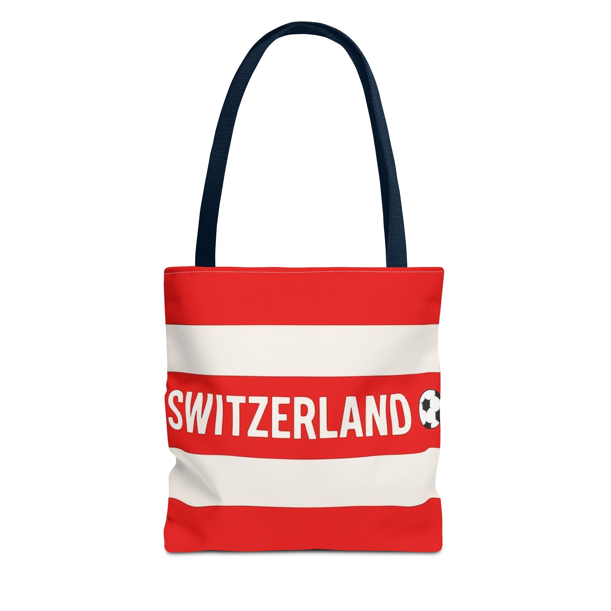 Switzerland Striped Football Logo Tote Bag | Red White Soccer Theme