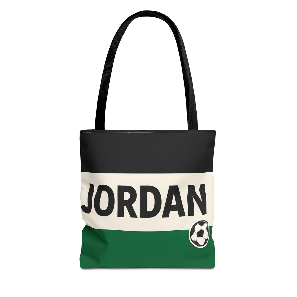Jordan Soccer Stripes Tote Bag | Green Black Cream Football Design