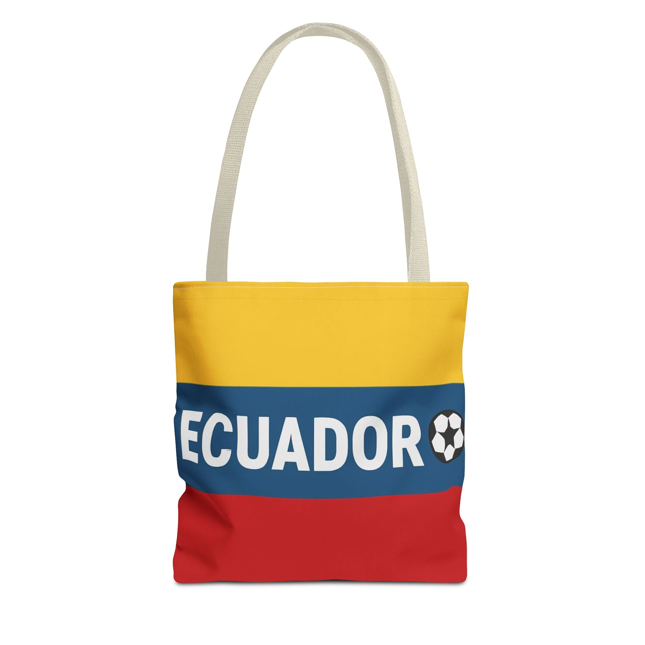 Ecuador Flag Stripe Tote Bag | Ecuadorian Soccer Text Design
