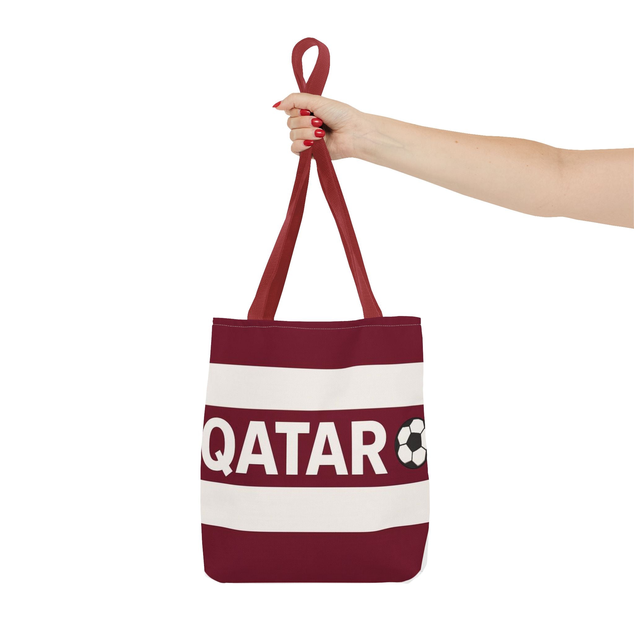 QATAR soccer stripes Tote Bag | Maroon white football design