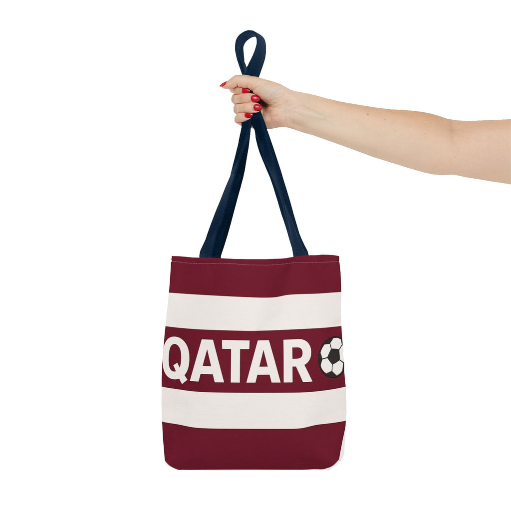 QATAR soccer stripes Tote Bag | Maroon white football design