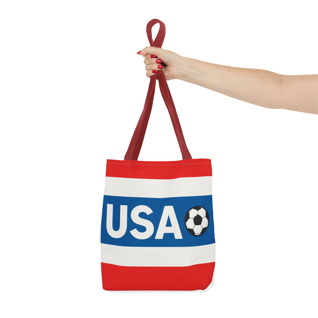 USA Soccer Stripe Tote Bag | Red White Blue Soccer Ball Design