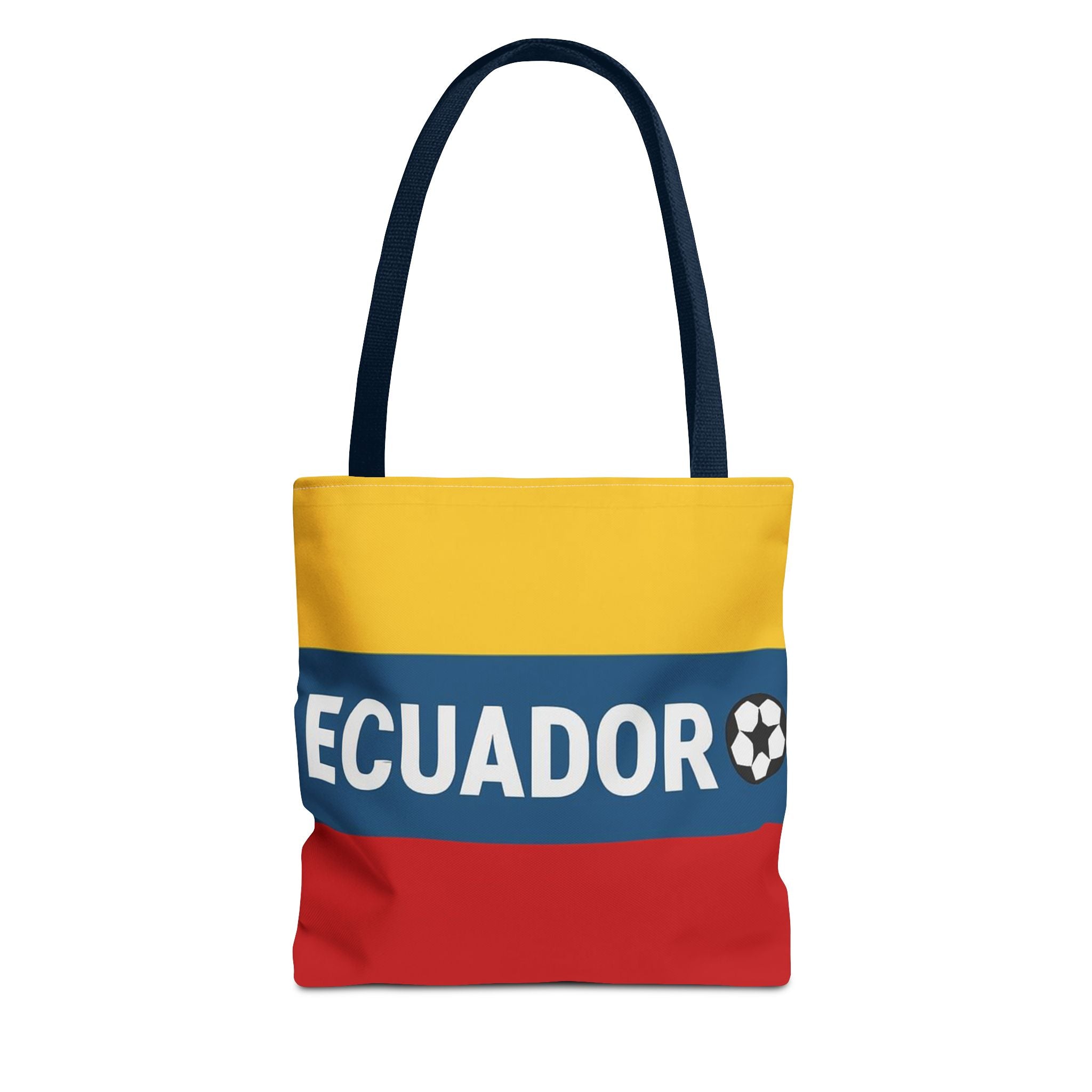 Ecuador Flag Stripe Tote Bag | Ecuadorian Soccer Text Design
