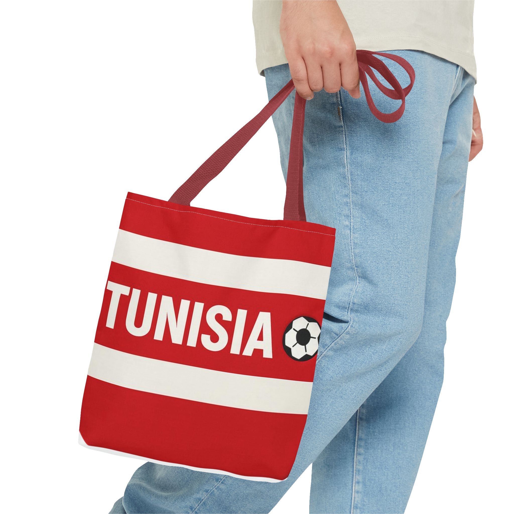 Tunisia Striped Soccer Scarf Tote Bag | Red White Football Fan