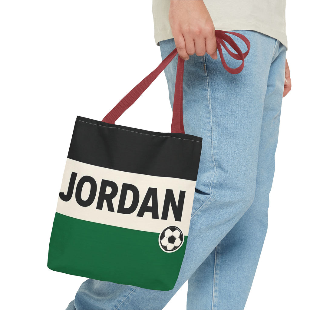 Jordan Soccer Stripes Tote Bag | Green Black Cream Football Design
