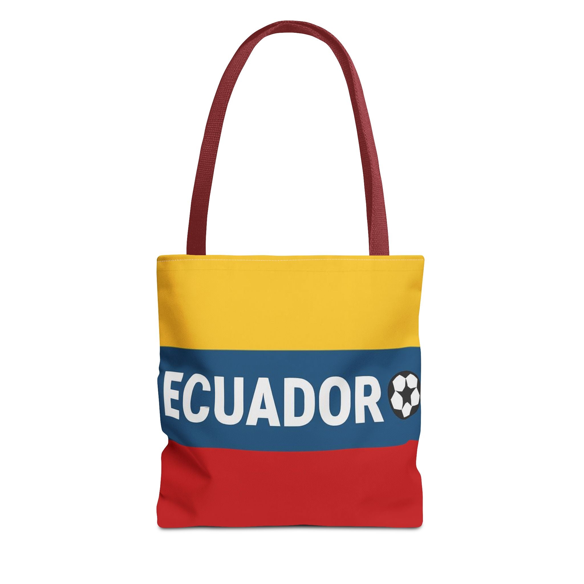 Ecuador Flag Stripe Tote Bag | Ecuadorian Soccer Text Design