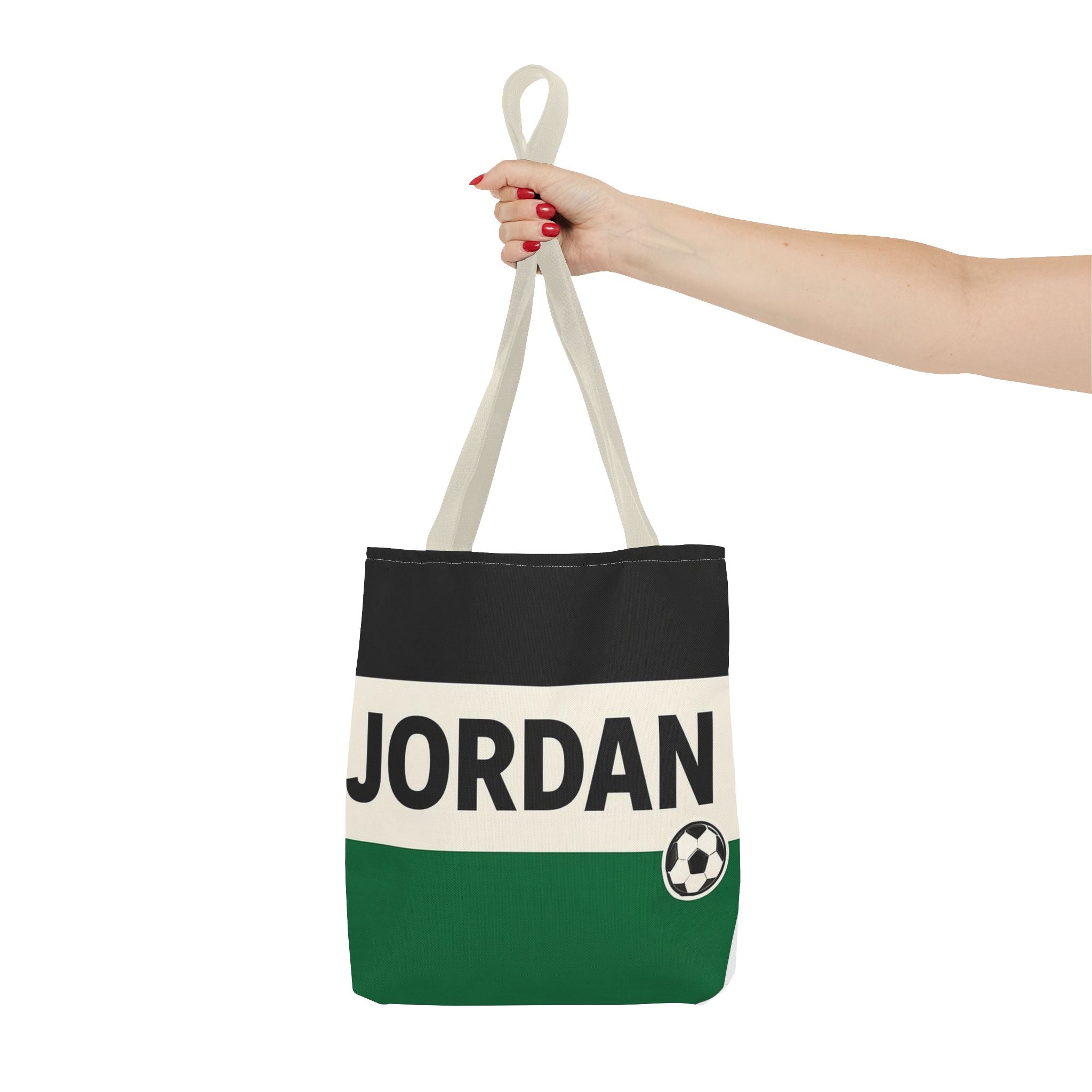 Jordan Soccer Stripes Tote Bag | Green Black Cream Football Design