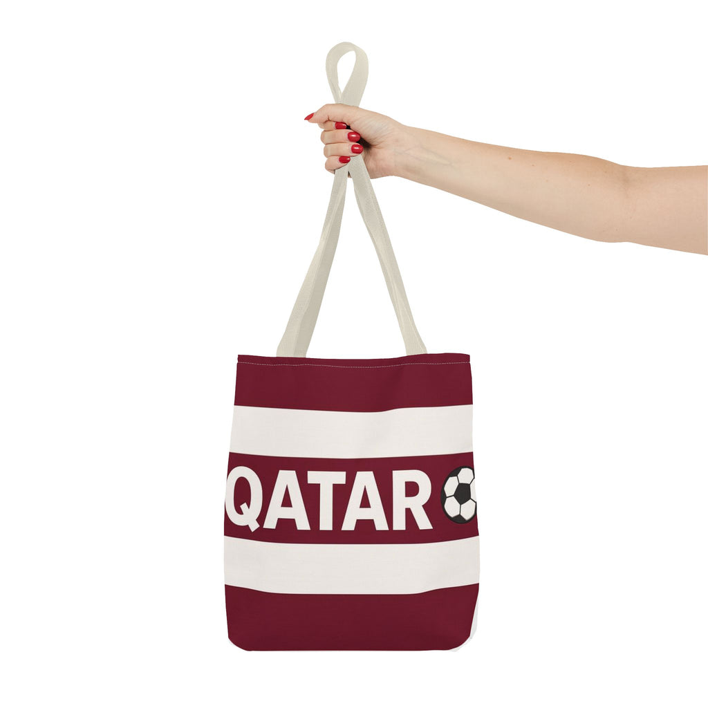 QATAR soccer stripes Tote Bag | Maroon white football design