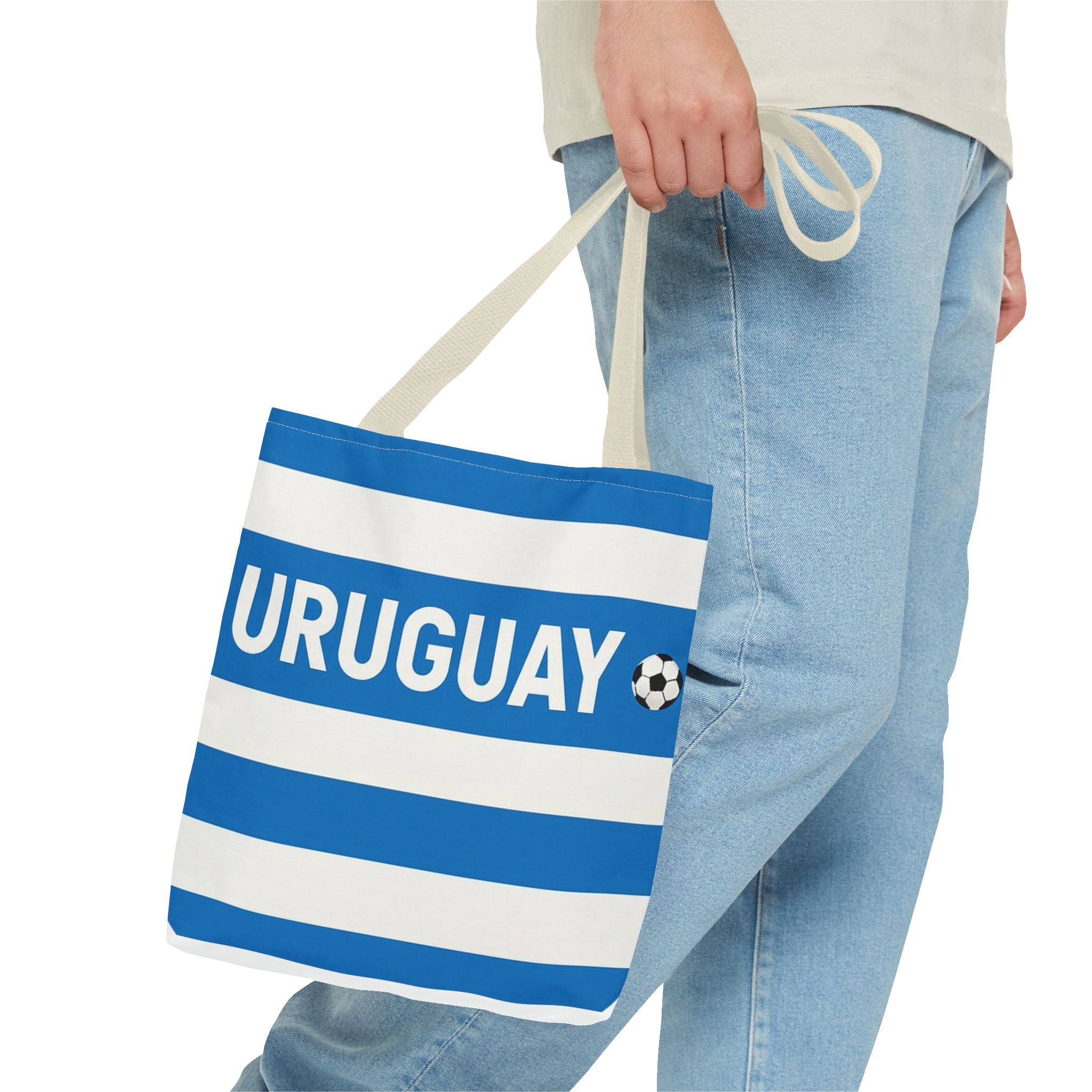 Uruguay Soccer Fan Tote Bag | White Blue Football Stripes