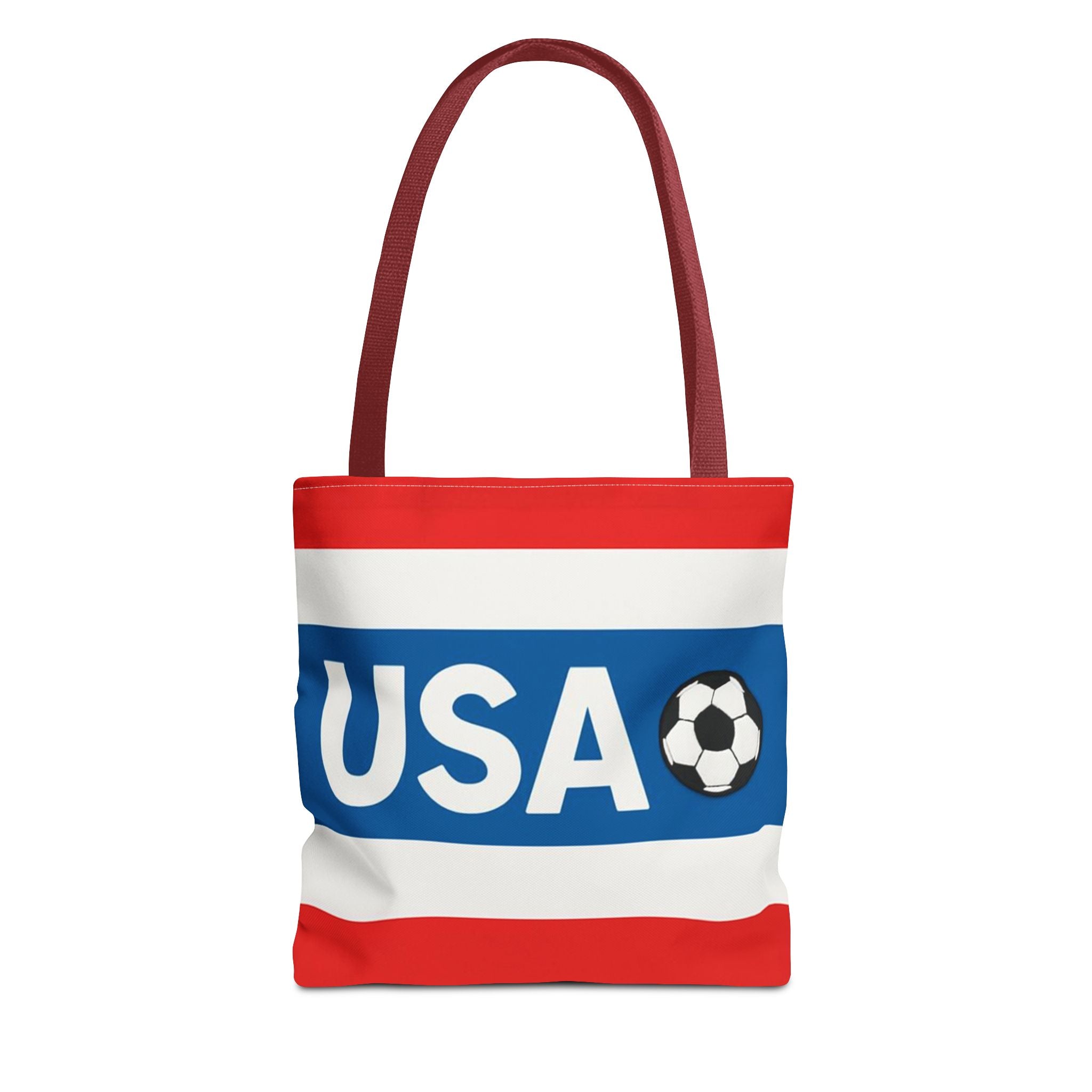 USA Soccer Stripe Tote Bag | Red White Blue Soccer Ball Design