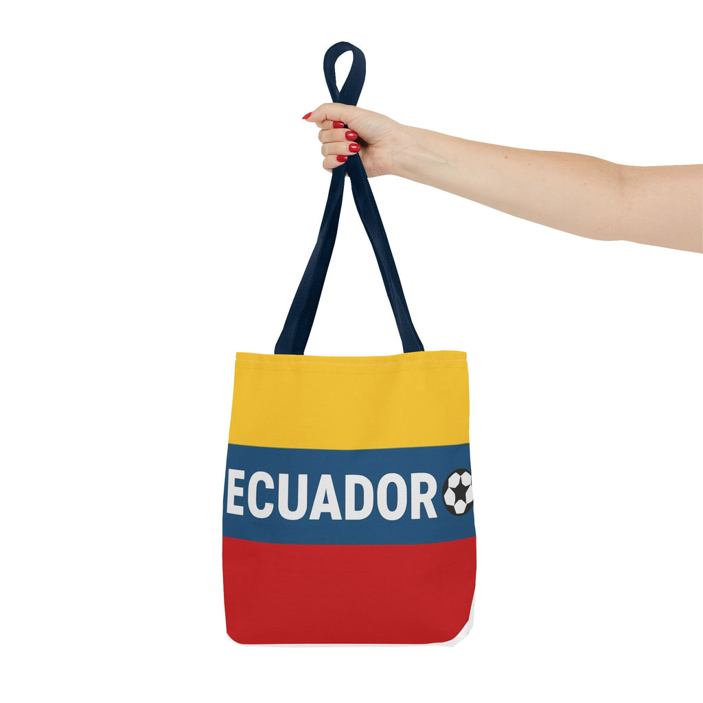 Ecuador Flag Stripe Tote Bag | Ecuadorian Soccer Text Design
