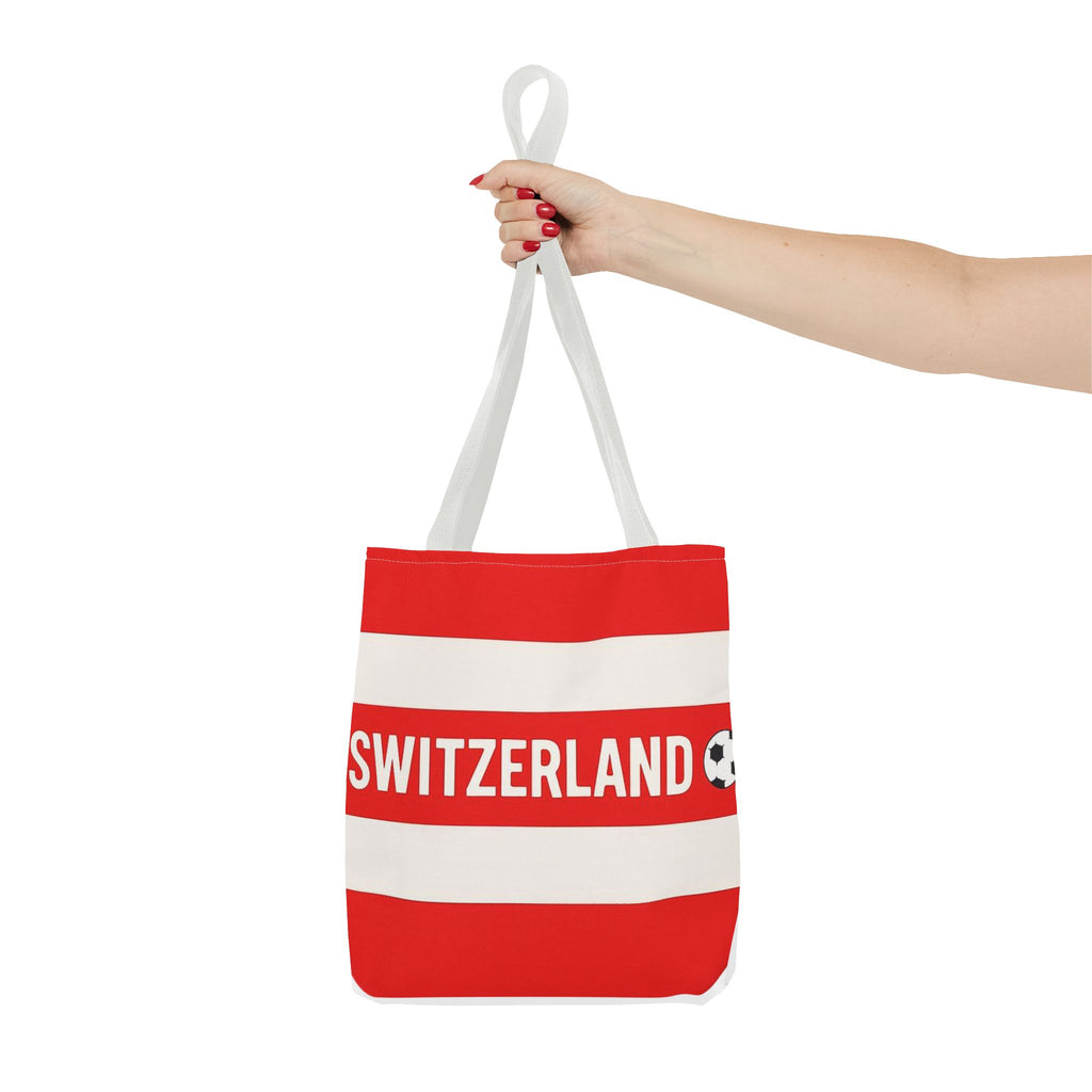Switzerland Striped Football Logo Tote Bag | Red White Soccer Theme