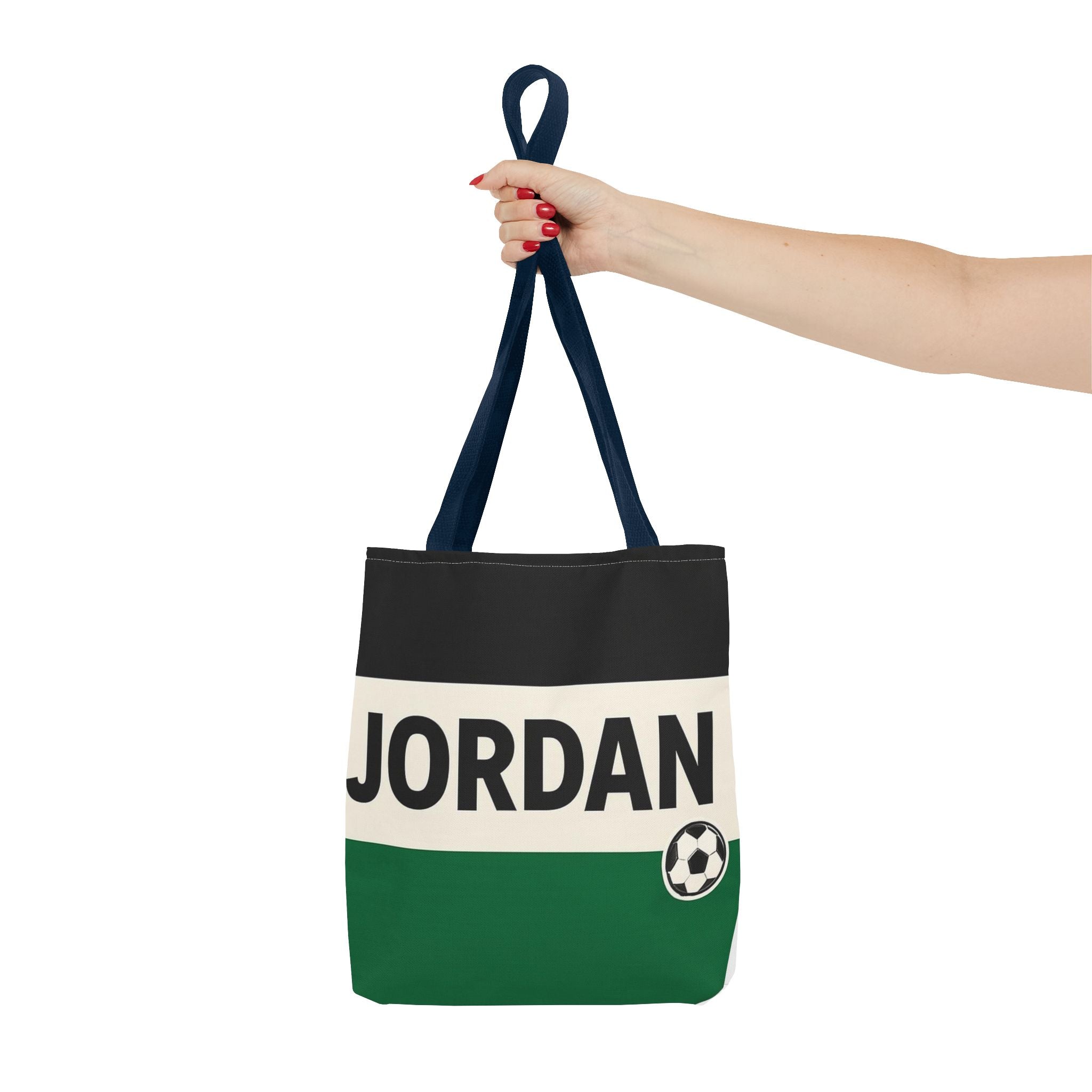 Jordan Soccer Stripes Tote Bag | Green Black Cream Football Design