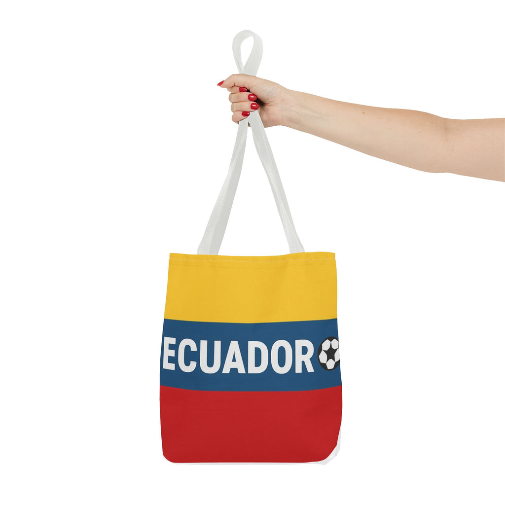 Ecuador Flag Stripe Tote Bag | Ecuadorian Soccer Text Design