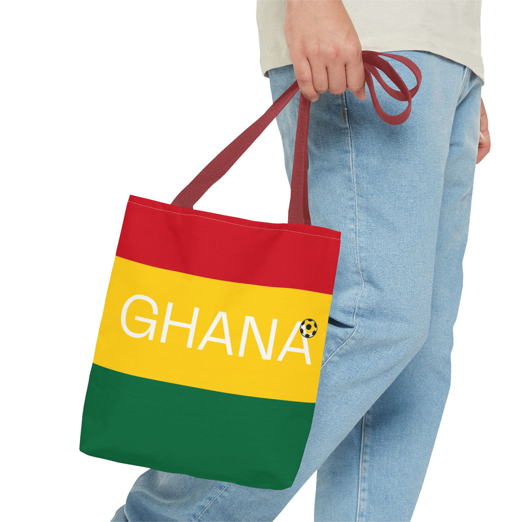 Ghana flag stripes Tote Bag | Ghana text, red yellow green with black star