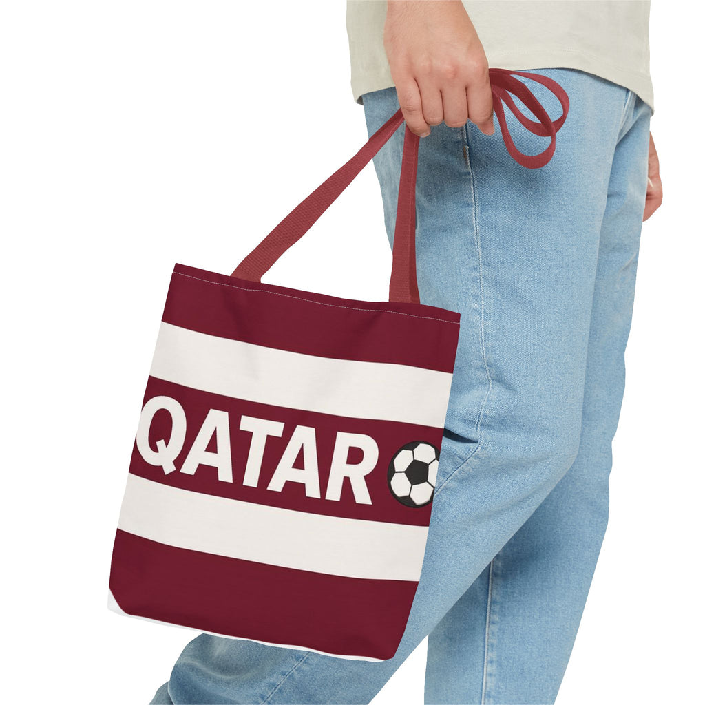 QATAR soccer stripes Tote Bag | Maroon white football design