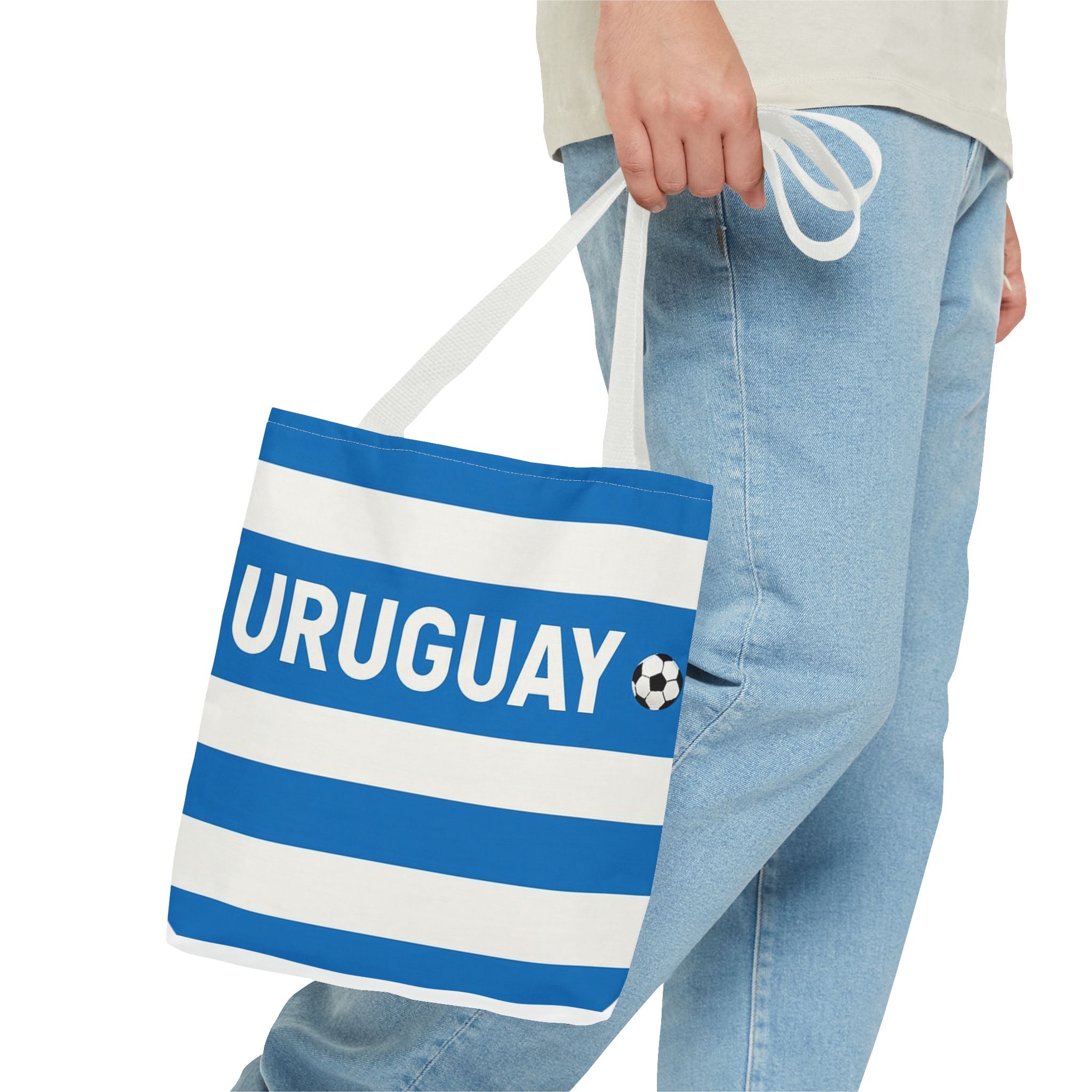 Uruguay Soccer Fan Tote Bag | White Blue Football Stripes