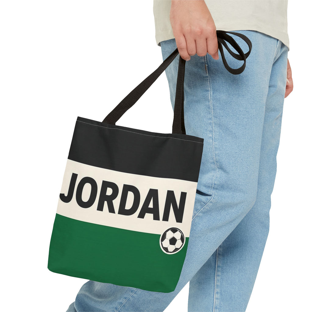 Jordan Soccer Stripes Tote Bag | Green Black Cream Football Design