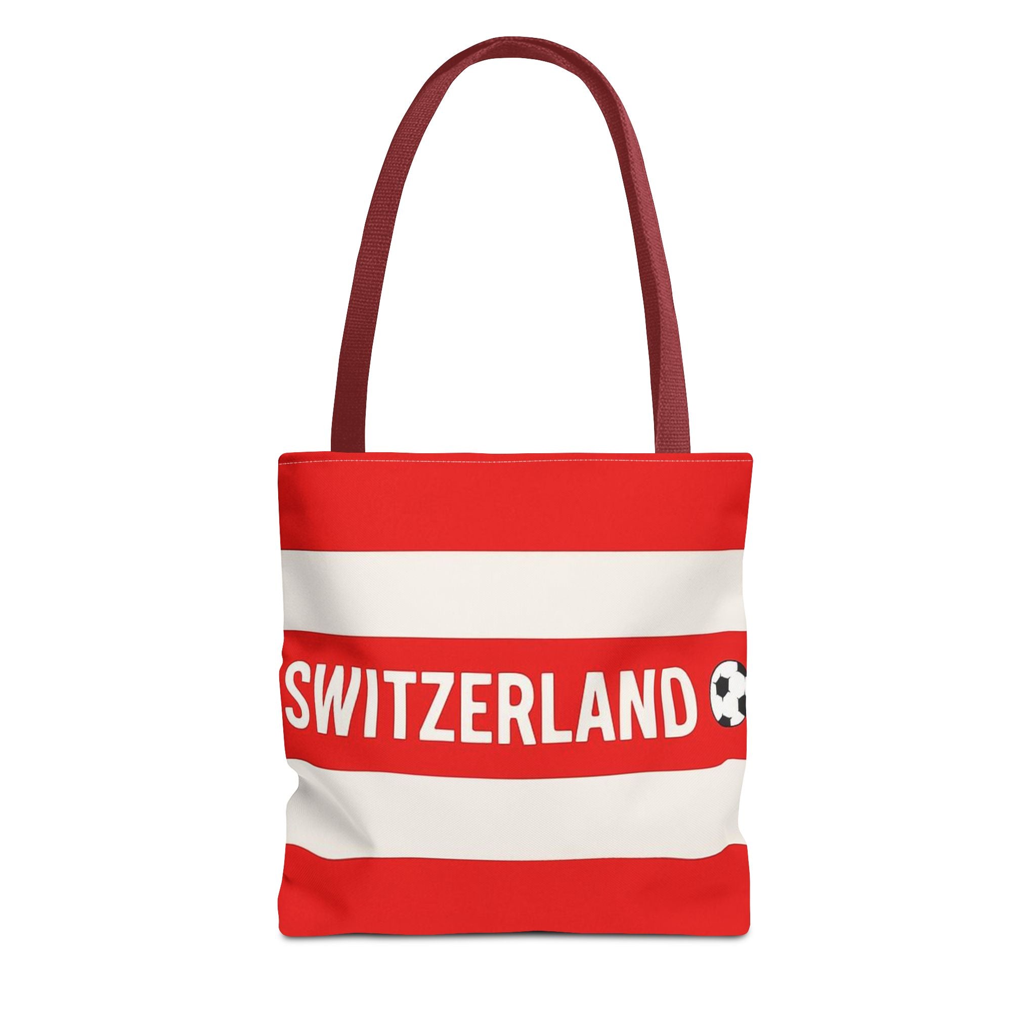 Switzerland Striped Football Logo Tote Bag | Red White Soccer Theme